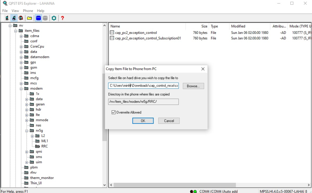 Copy item files from PC